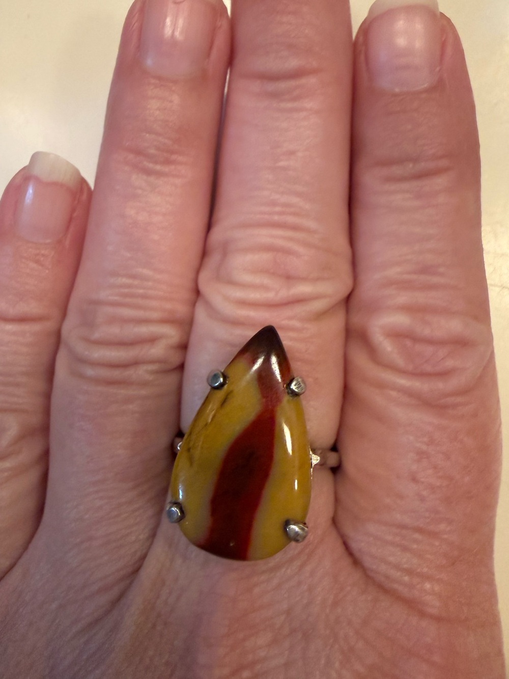 Sterling Teardrop Mookaite Ring in Yellow and Brown